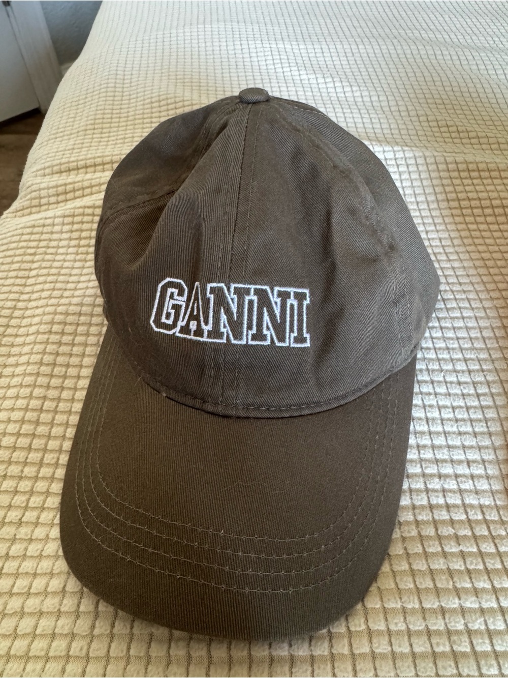 Ganni Brown Cap with White Outline Logo